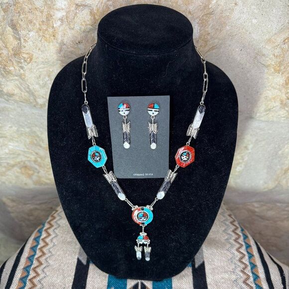 DON DEWA Inlay Necklace with Matching Earrings.....Zuni Native American Made! - Picture 1 of 6